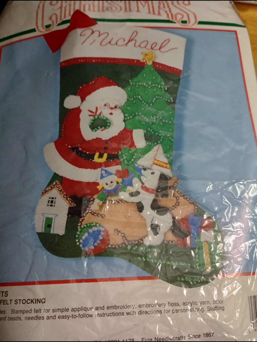 Bucilla Red & White Santa's Gifts Diagonal Felt Stocking Kit